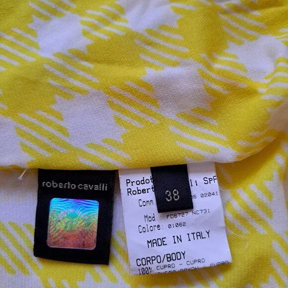 Roberto Cavalli Yellow Ruffle Sheer Silk Blouse Size 38 / XS - Picture 12 of 16